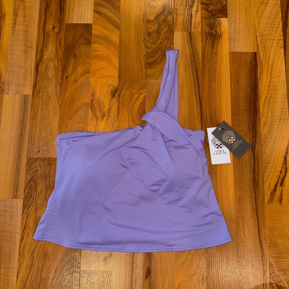 Vince‎ Camuto One Shoulder Swim Top Lavender Twist Front Built-In Bra medium NWT